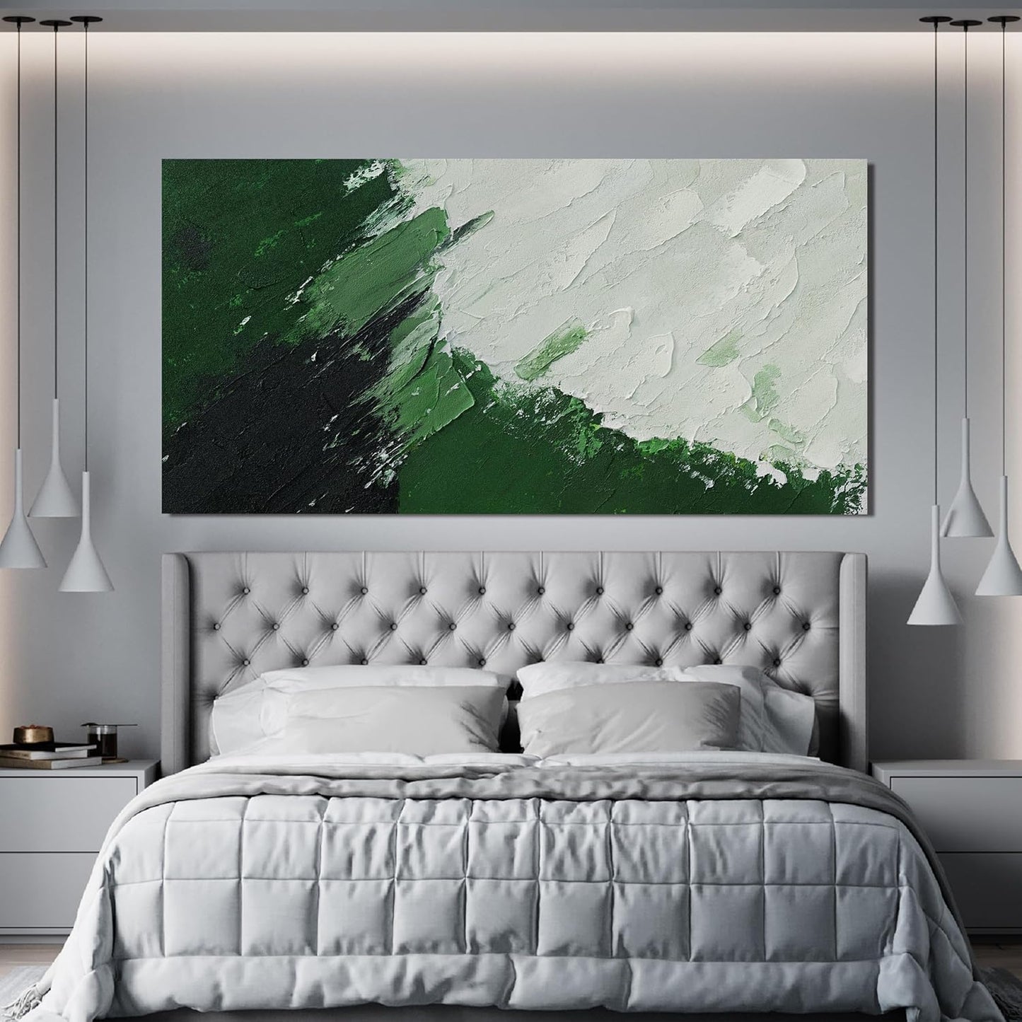 Canvas Wall Art Decor Large Green Abstract Wall Art Prints Wall Art Pictures for Living Room Canvas Art Wall Decor Modern White Wall Art Abstract Artwork for Walls Bedroom Office Decor 24" X 48"