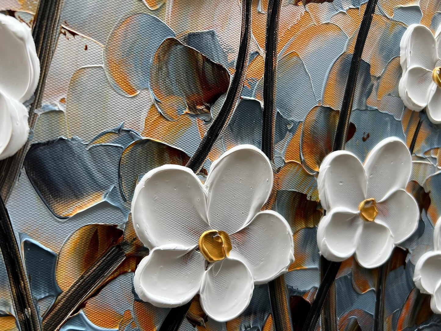 White Flower Canvas Wall Art Painting Hand-Painted Contemporary Art Works Living Room, Bedroom, Dining Room Wall Decoration 24x48 Inch