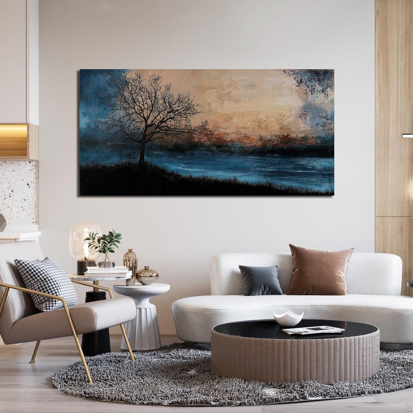 Canvas Wall Art for Living Room Artwork for Walls Black Blue Wall Art Decor Canvas Modern Art Wall Decor Nature Landscap Tree Wall Art Decor Prints Art Work for Home Office Kitchen Wall Decor 24"X48"