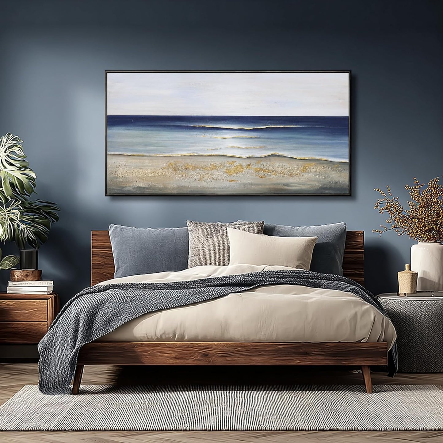 Yuaxker Ocean Wall Art Blue Wall Decor Trendy Framed Canvas Painting Modern Unique Artwork for Living Room Bedroom Dining Room Office Home Decor 20x40 Inch