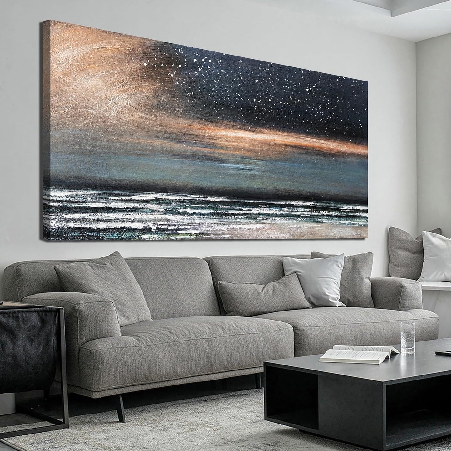 Canvas Wall Art for Living Room Artwork for Walls Canvas Modern Art Wall Decor Nature Starry Wall Art Decor Coastal Beach Wall Art Paintings Prints Art Work for Home Office Kitchen Wall Decor 24"X48"