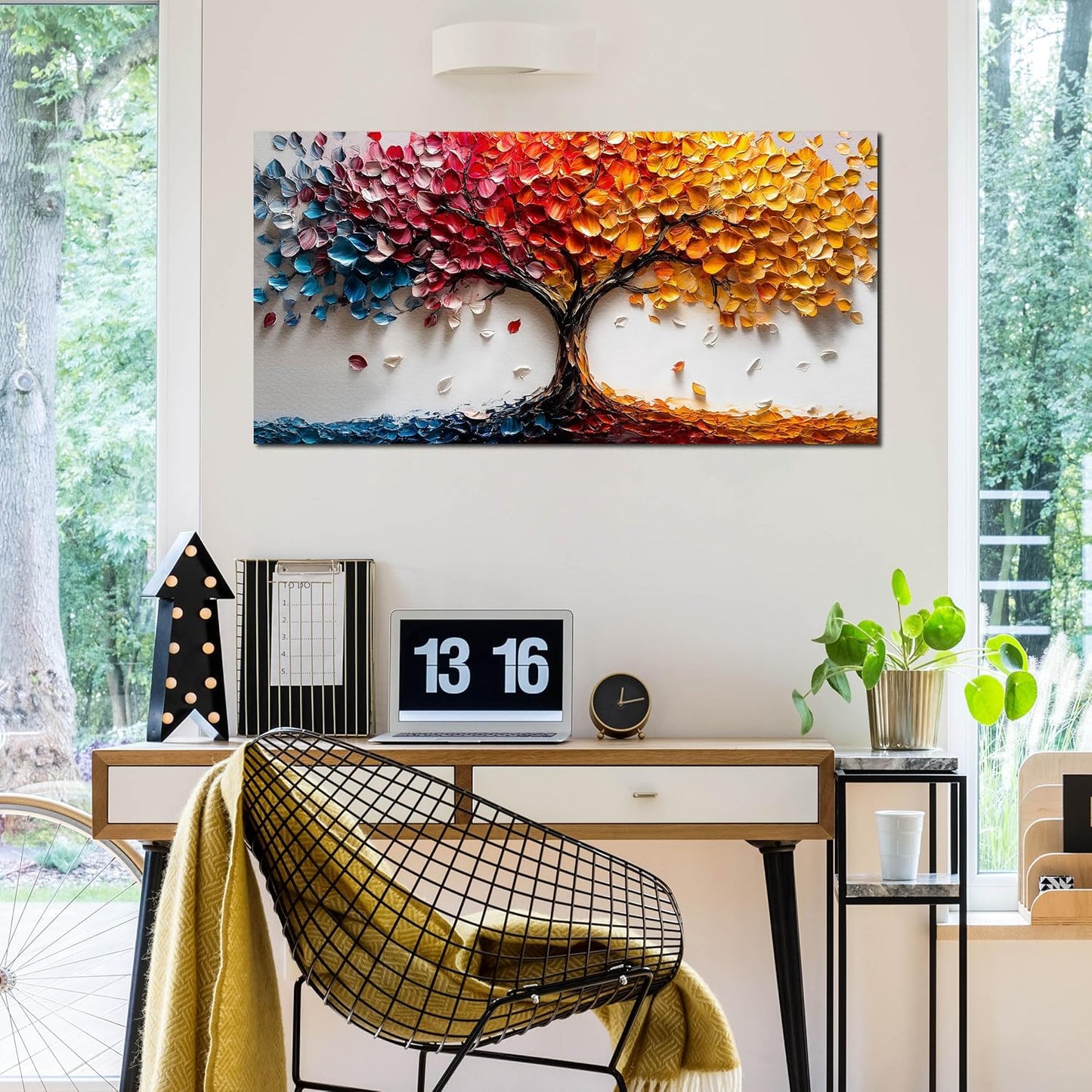 Tree Pictures Wall Art Living Room - Colorful Canvas Wall Art Bedroom Aesthetic - Modern Wall Decoration for Office Size 24" x 48"