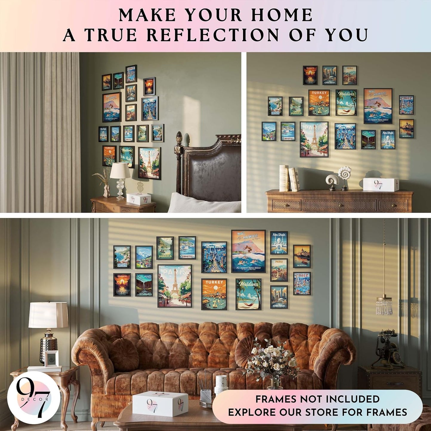 97 Decor LARGE 11x14 Vintage Travel Posters Wall Art - Retro Travel Decor For Home, Traveling Art Prints Around World Destination Pictures Famous City Artwork For Classroom (Unframed)