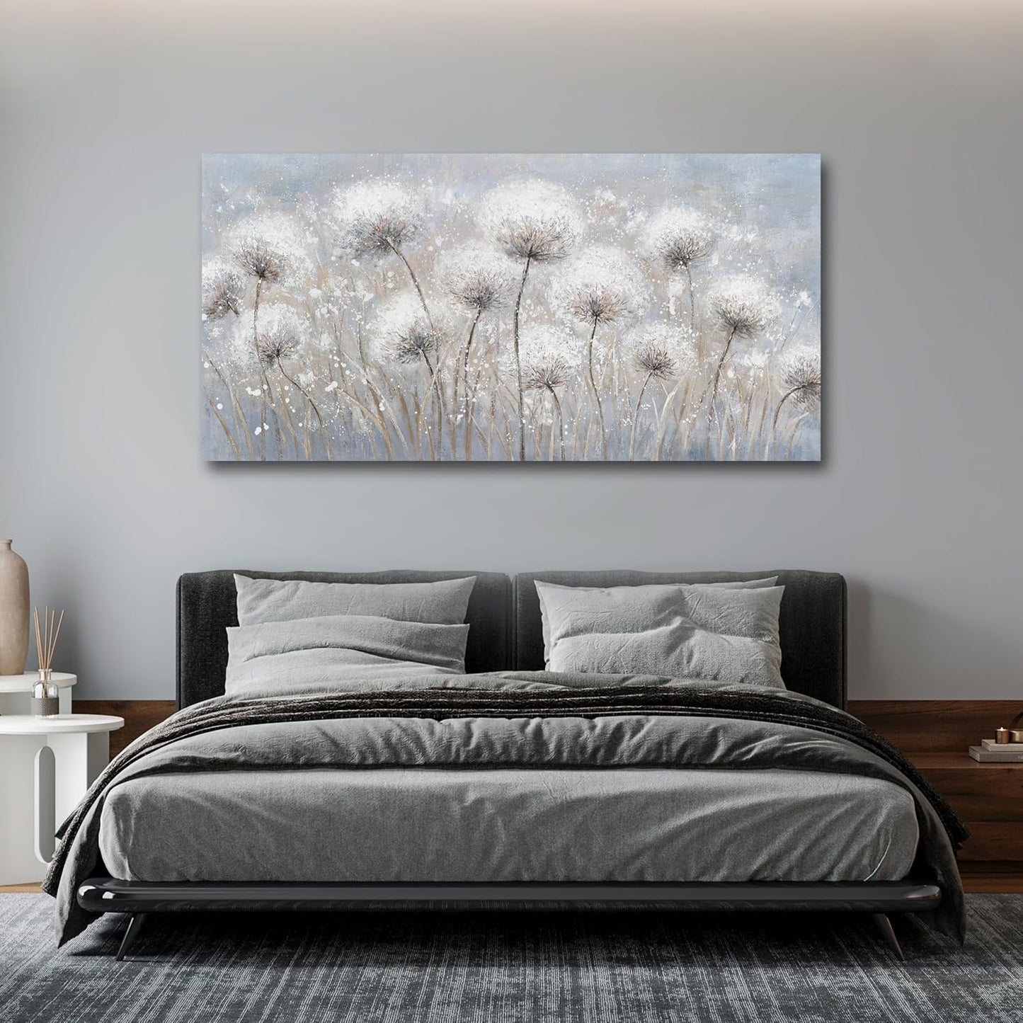 Belmrxne Large Dandelion Floral Wall White and Black Wall Decor Modern Aesthetic Artwork Trendy Canvas Painting for Living Room Bedroom Dining Room Office Home Decor 30x60 inch