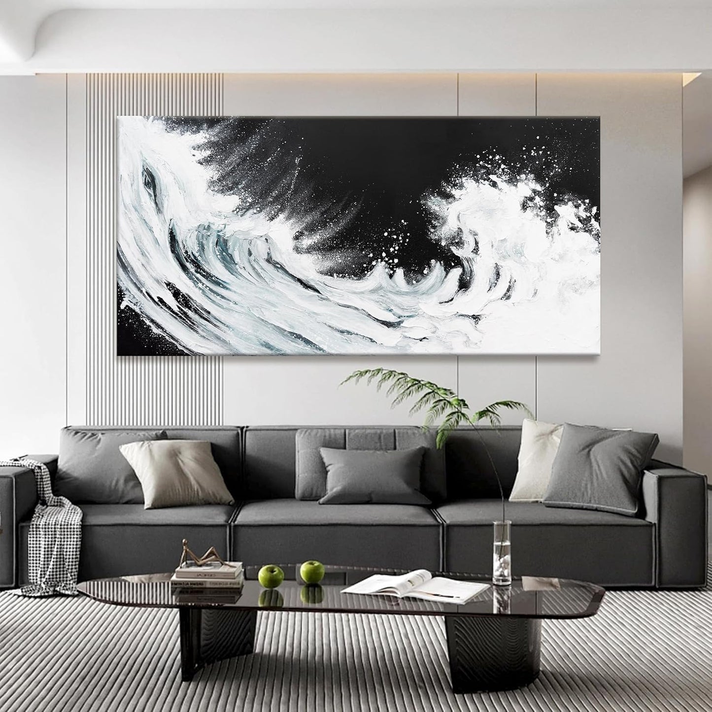 TAIJXAGSG Abstract Wall Art Canvas Art Wall Decor For Living Room Decorations Large Black And White Abstract Wall Decor White Ocean Waves Wall Art For Home Bedroom Kitchen Office Artwork 29x58 Inch