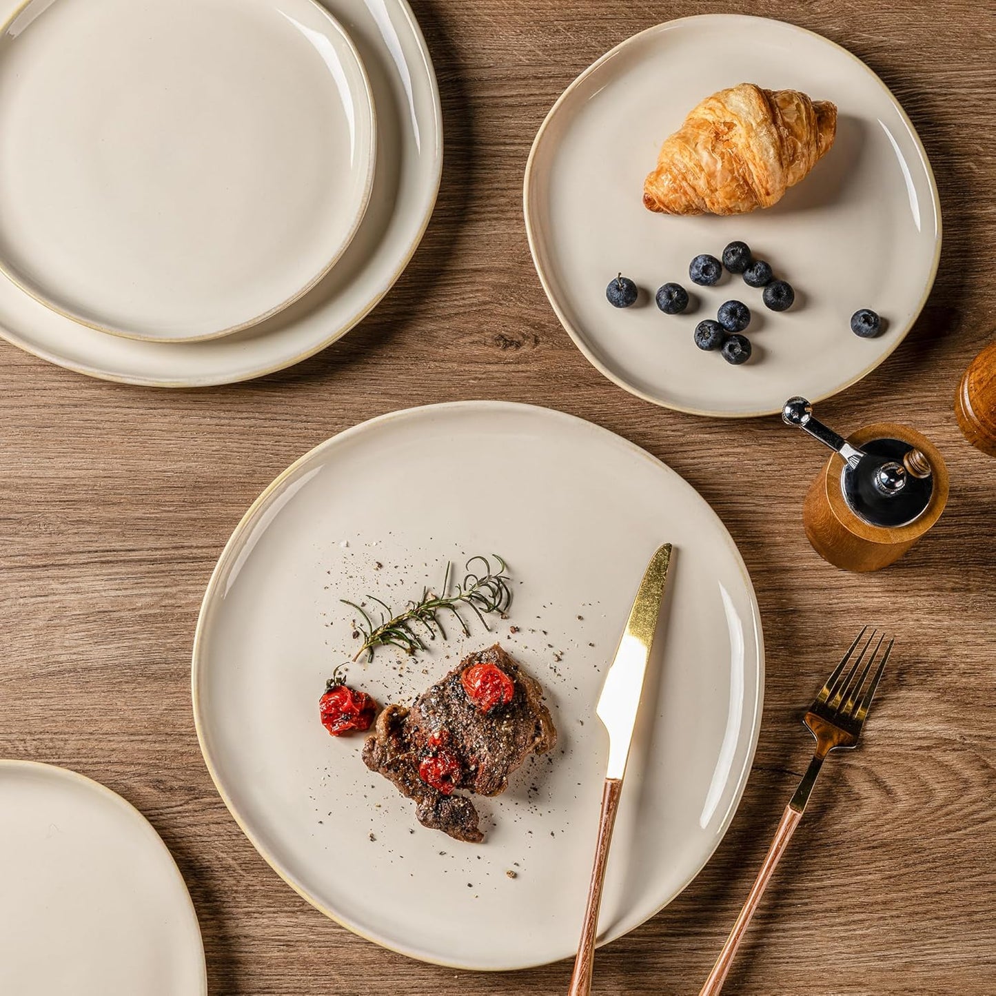 AmorArc Ceramic Dinnerware Sets,Handmade Reactive Glaze Stoneware Plates and Bowls Sets,Highly Scratch Resistant | Dishwasher & Microwave Safe Dishes Set,Service for 4 (12pc)