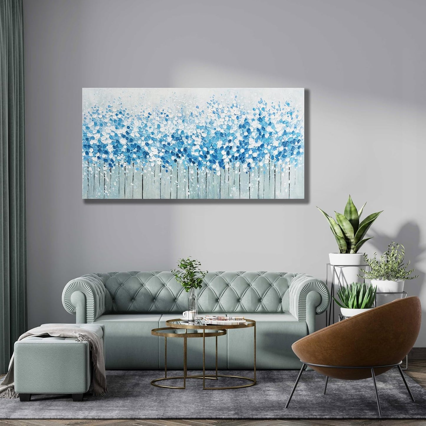 Belmrxne Large Abstract Wall Art Blue and White Wall Decor Maximalist Artwork Modern Aesthetic Canvas Painting for Living Room Bedroom Dining Room Office Home Decor 30x60 inch