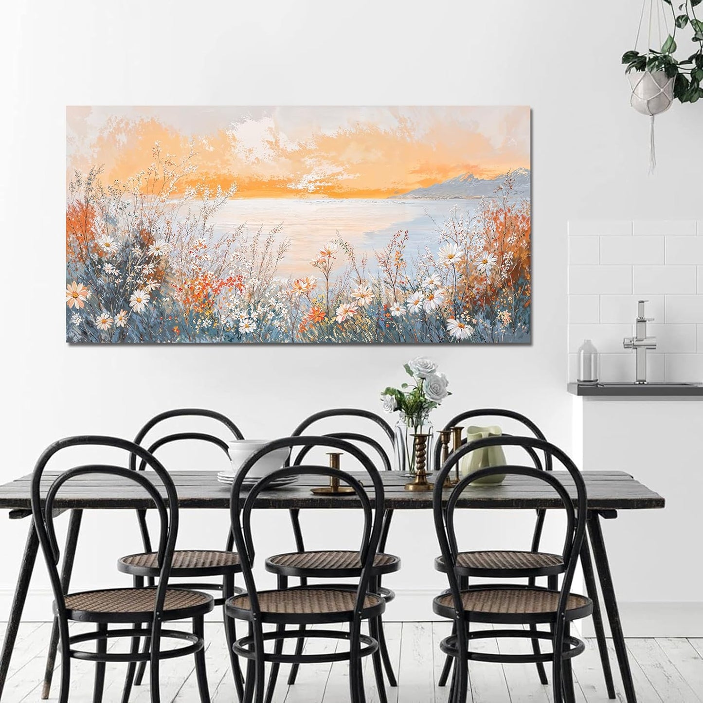 Canvas Wall Art Decor Wall Art Pictures for Living Room Artwork for Walls Coastal Beach Wall Art Prints Canvas Art Wall Decor Vintage Wildflower Wall Art Decorations Bedroom Home Decor 20" X 40"