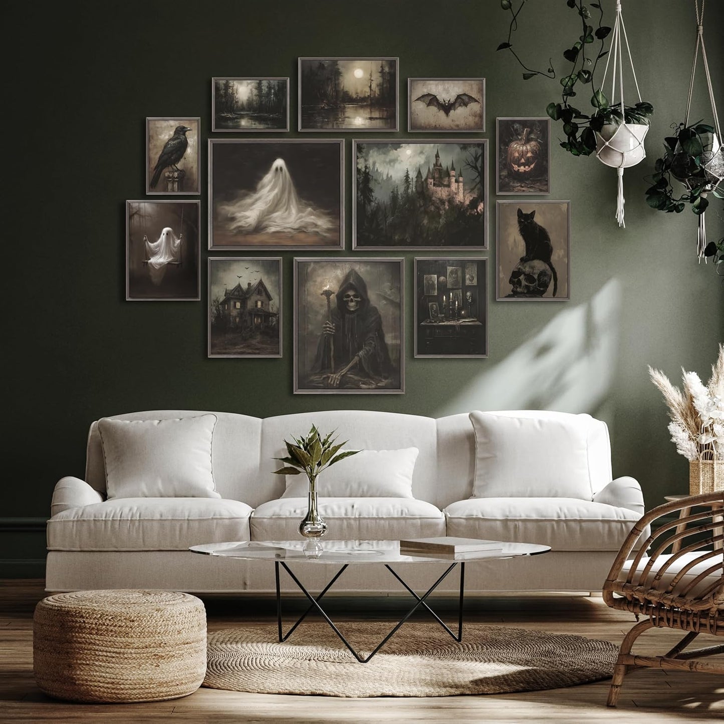 LANCHI95 12 Pcs Halloween Wall Art Prints, Vintage Witch Posters, Cute Ghost Pictures for Bedroom Decor (UNFRAMED)