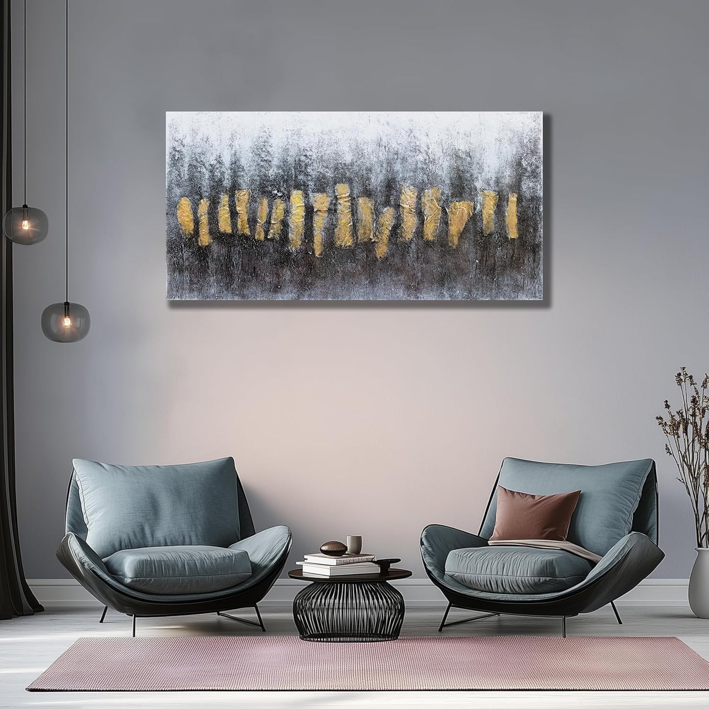 Belmrxne Abstract Wall Art Black and Gold Wall Decor Modern Minimalist Artwork Unique Canvas Painting for Living Room Bedroom Dining Room Office Home Decor 24x48 inch