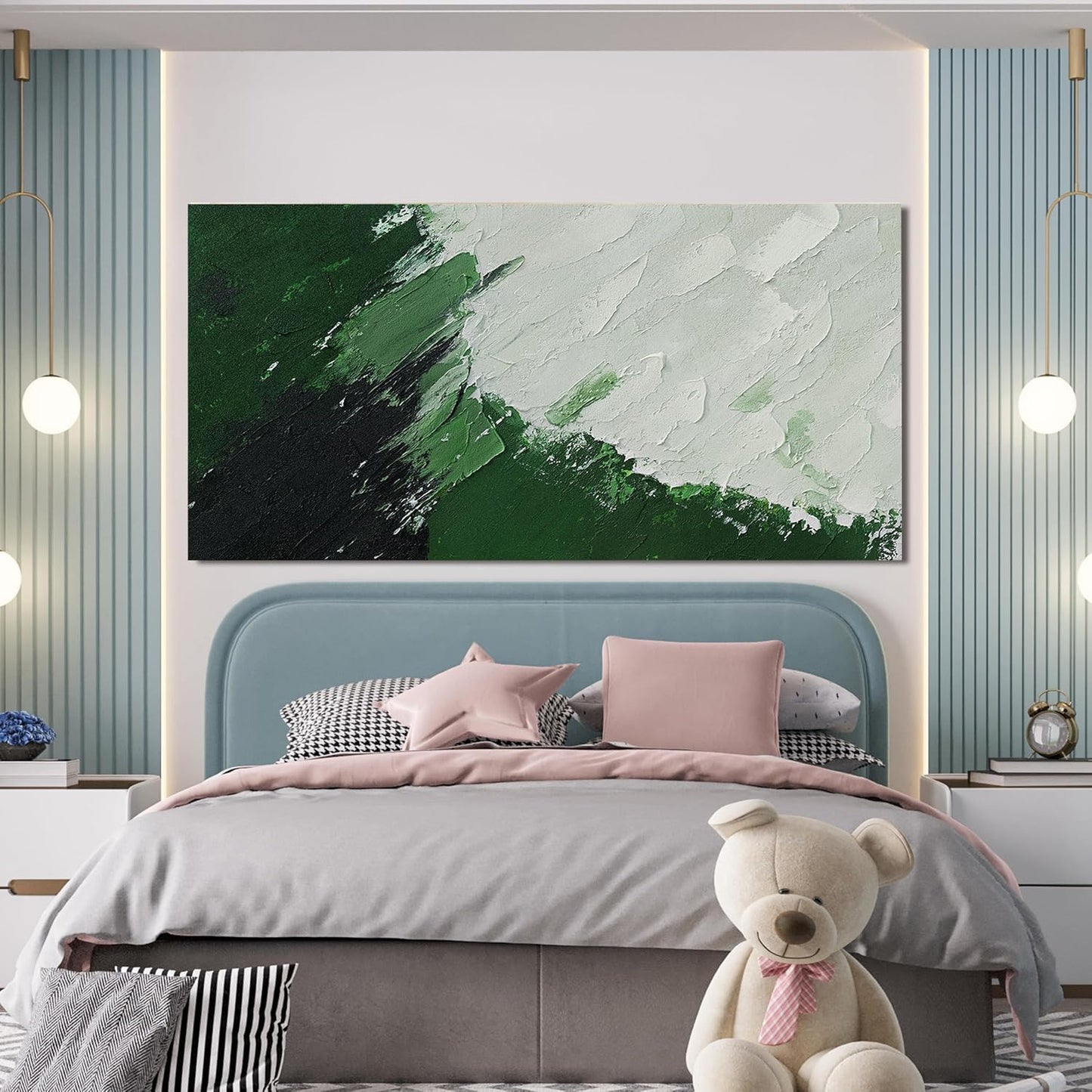 Canvas Wall Art Decor Large Green Abstract Wall Art Prints Wall Art Pictures for Living Room Abstract Canvas Art Wall Decor Modern White Wall Art Large Artwork for Walls Bedroom Office Decor 29"X58"