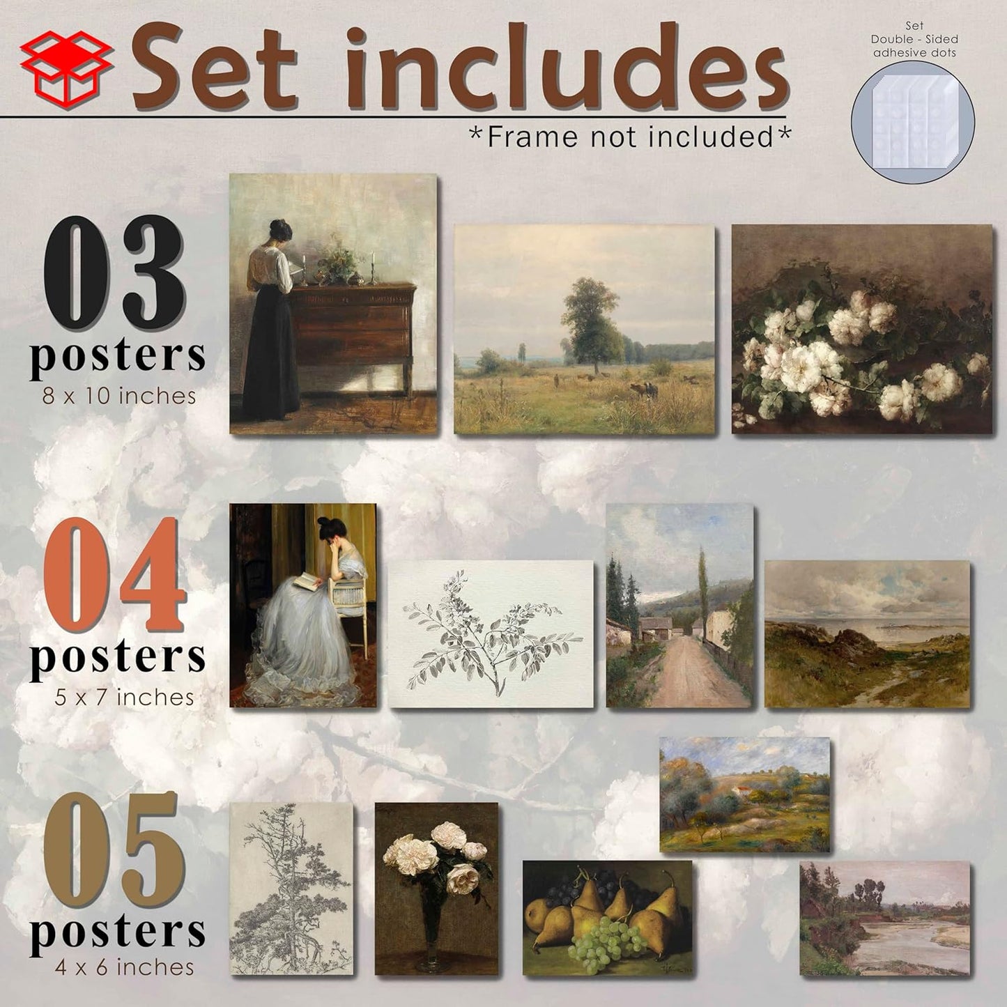 LANCHI95 12 Pcs Vintage Wall Art Decor, Vintage Art Prints, Vintage Posters for Room, Moody gallery wall art, Eclectic French Country Pictures Wall Decor for Bedroom (UNFRAMED)