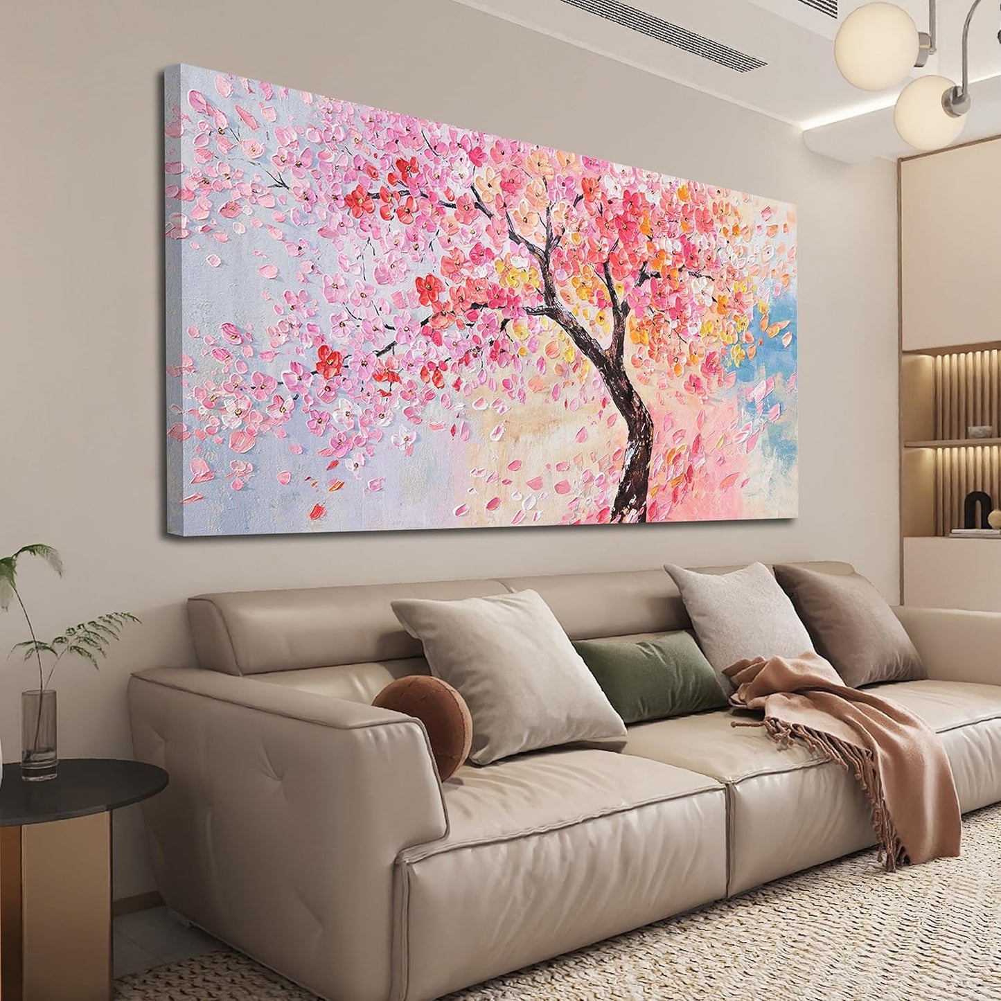 Canvas Wall Art Decor Artwork for Walls Large Tree of Life Wall Art for Living Room Vintage Blue Pink Wall Art Decor Tree Flower Wall Art Decoations Prints for Room Home Office Wall Decor 29"X58"