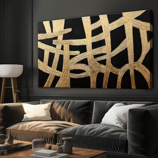 Abstract Wall Art Paintings Wall Decor Large Canvas Wall Art Decor Black And Gold Lines Texture Wall Art Artwork Modern Minimalist Wall Art Living Room For Room Bedroom Office Wall Decor 29"X58"