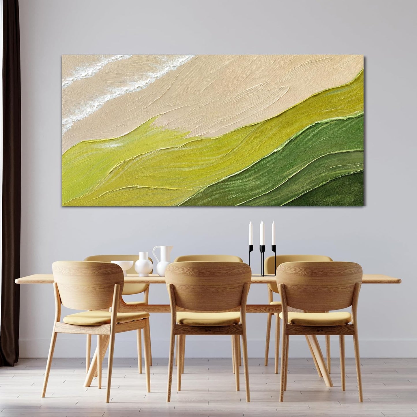 Abstract Wall Art Canvas Art Wall Decor Modern Green Wall Art Prints Picture for Living Room White Minimalist Wall Art Decor Vivid Chromatic Waves Artwork for Walls Bederoom Office Decor 20" X 40"