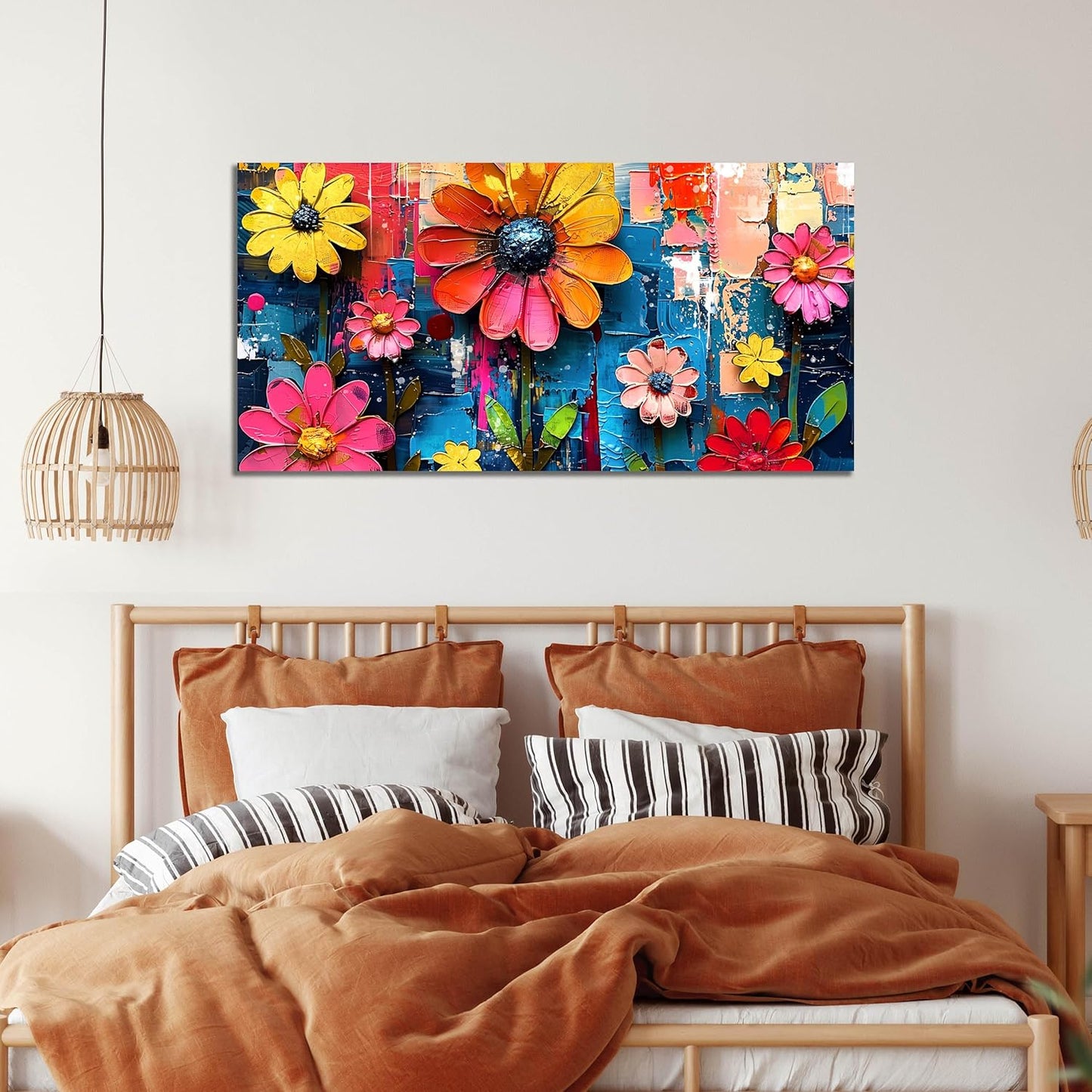 ZHAOSHOP Colorful Flowers Painting Wall Decor Living Room - Floral Canvas Wall Art for Bedroom - Teen Girl Bedroom Decor Size 20" x 40"