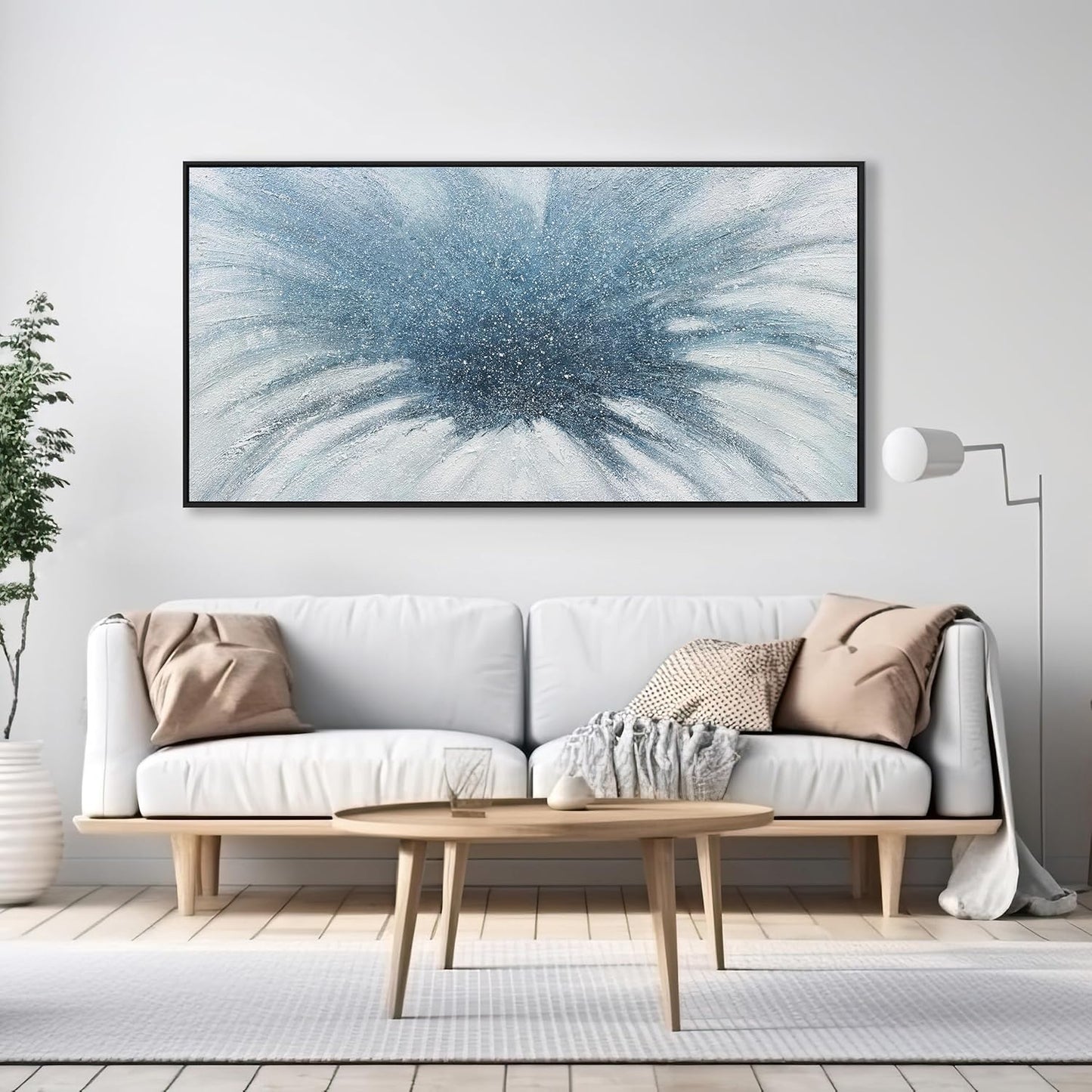 Wall Art Abstract Art Framed Canvas Paintings Blue and White Fantasy Modern Artwork Wall Decor for Living Room Bedroom Office Home Decoration 24"x48"