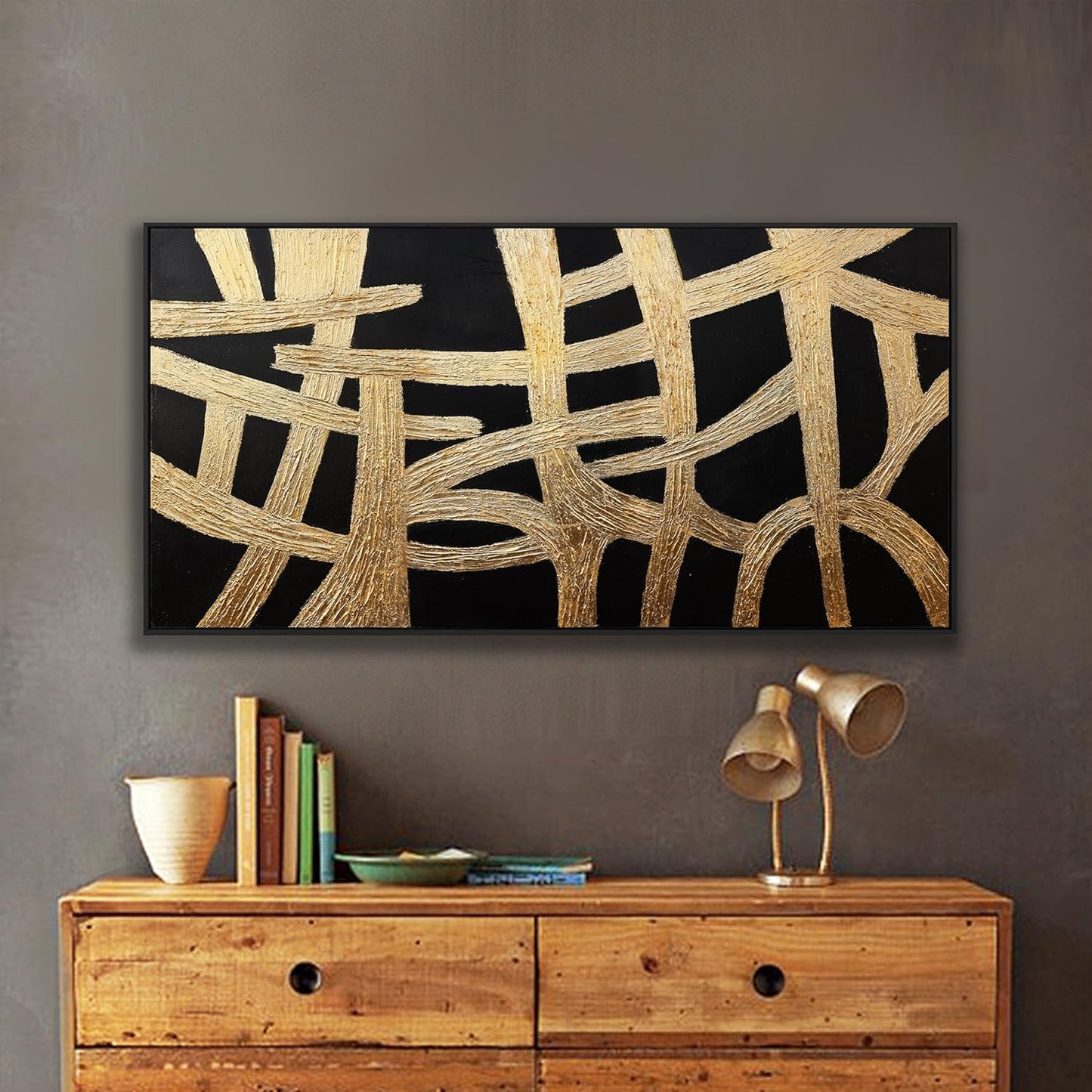 Canvas Wall Art Wall Decor Bedroom Pictures Artwork Abstract Wall Art Black And Gold Lines Texture Artwork Large Size Modern Painting Wall Decoration Pictures For Living Room Home Kitchen Office 29x58 Inch