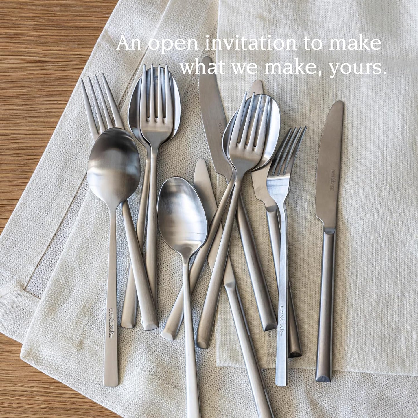 over&back 20pc Modern Flatware Cutlery Set - Comes with 4 Dinner Forks, 4 Salad Forks, 4 Dinner Knives, 4 Dinner Spoons, and 4 Teaspoons - 18/8 Stainless Steel - Dishwasher-Safe - Brushed Stainless