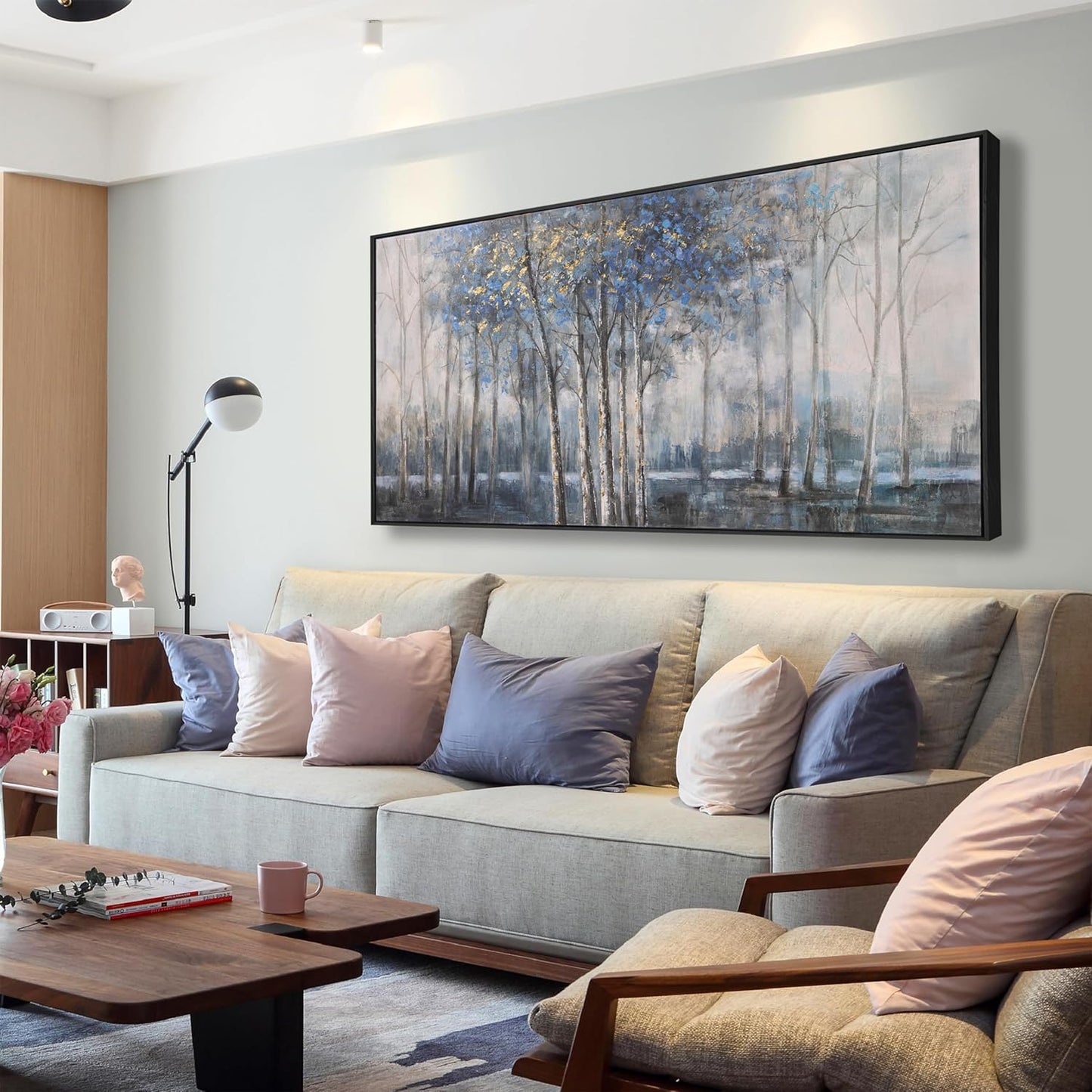 Wall Art Decor Dark Canvas Wall Art Blue Embellishments Plant Grey Misty Forest Abstract Tree Modern Artwork For Living Room Modern Canvas Prints Pictures For Wall Artwork For Bedroom Home Hotel Office Decoration 29x58 Inch