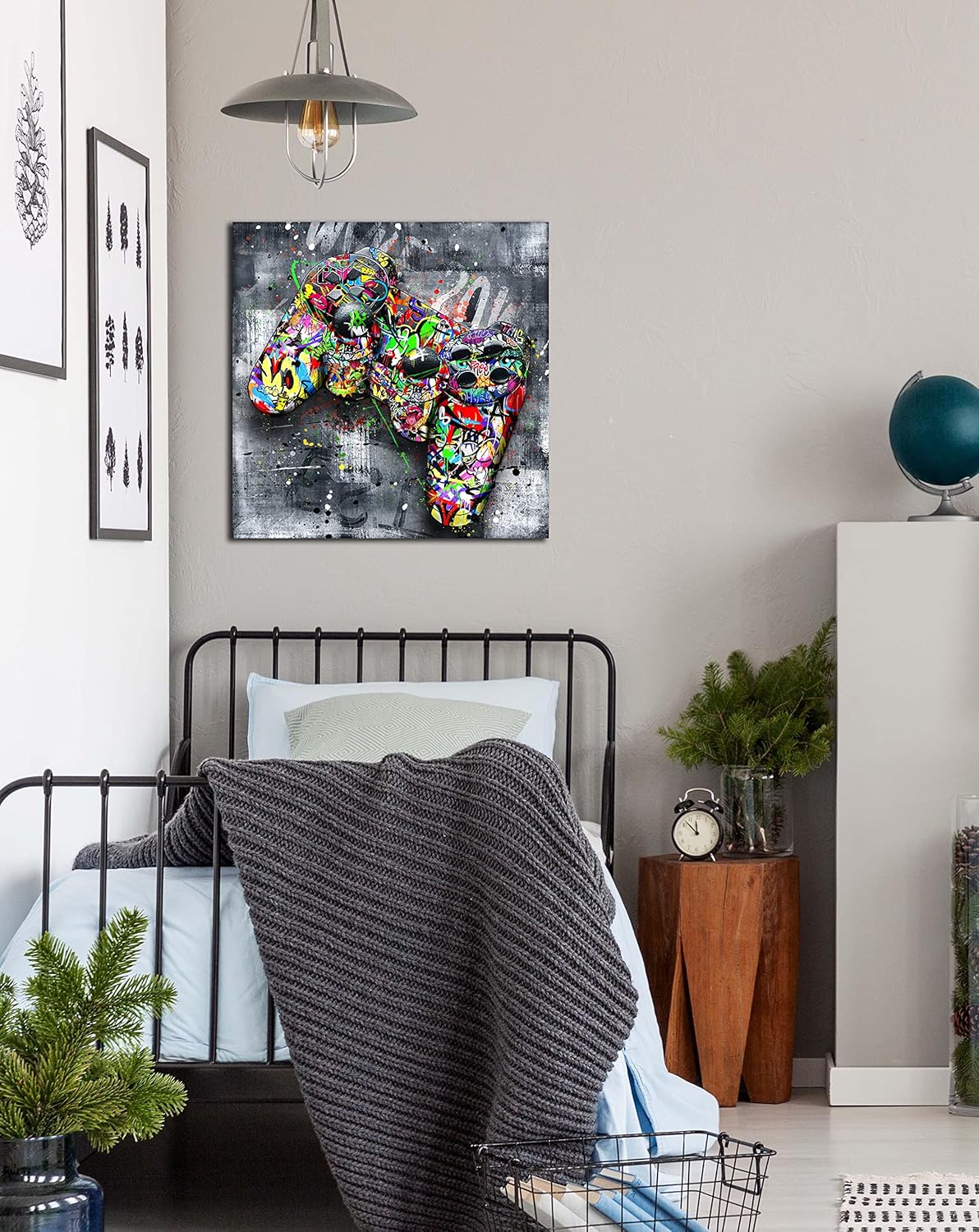 JKWALL77 Graffiti Gaming Wall-Art For Living Room Large Size - Room Decor For Teen Boys - Abstract Canvas Wall Art Ready To Hang Size 30" x 30"