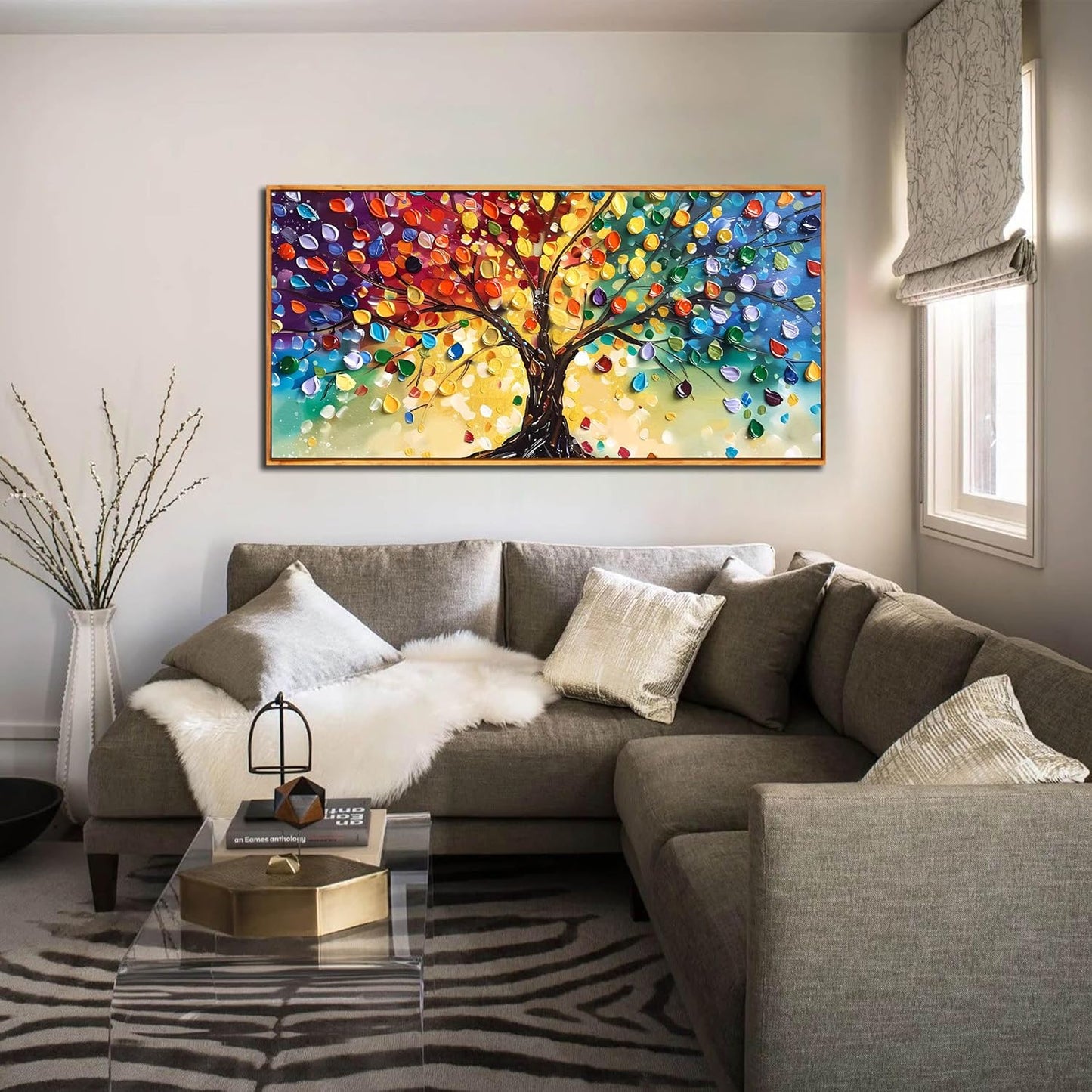 ZHAOSHOP Tree Wall Pictures for Living Room - Colorful Canvas Wall Art for Office - Wooden Framed Ready to Hang Size 24" x 48"