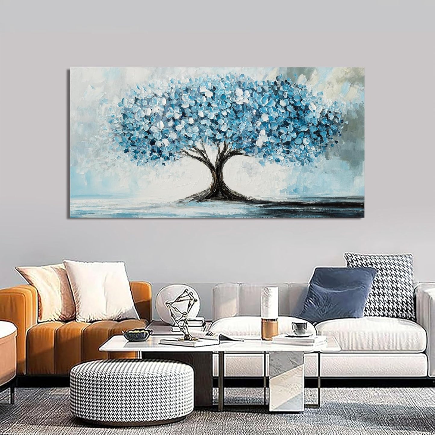 Canvas Wall Art Decor Canvas Art Wall Decor Tree of Life Wall Art Modern Blue White Wall Art Prints Large Artwork for Walls Wall Art Pictures for Living Room for Bedroom Office Decor 24" X 48"