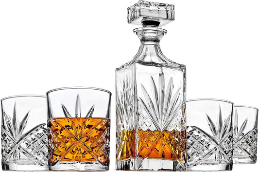 Godinger Dublin Whiskey Decanter, Liquor Decanter with 4 Double Old Fashioned Glasses, Barware, Glassware & Drinkware, for Whiskey, Liquor, Scotch & More, 750ML
