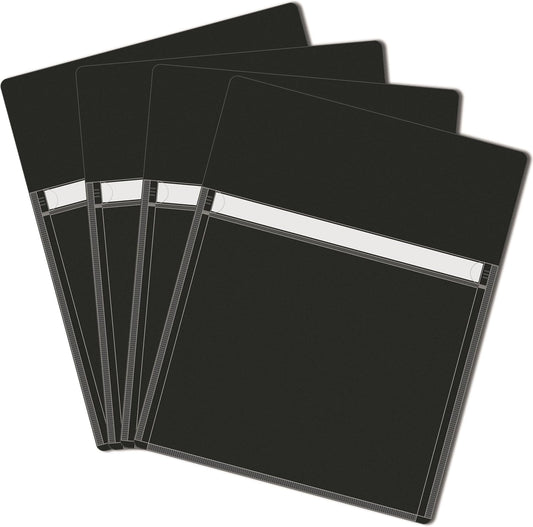 Magnetic Pocket 4 Pack – Self-Adhesive Magnetic Storage Pouch for Documents, Notes & Tools, Strong Magnet Backing for Fridge, Whiteboards, and Metal Surfaces (Black 4Pcs)