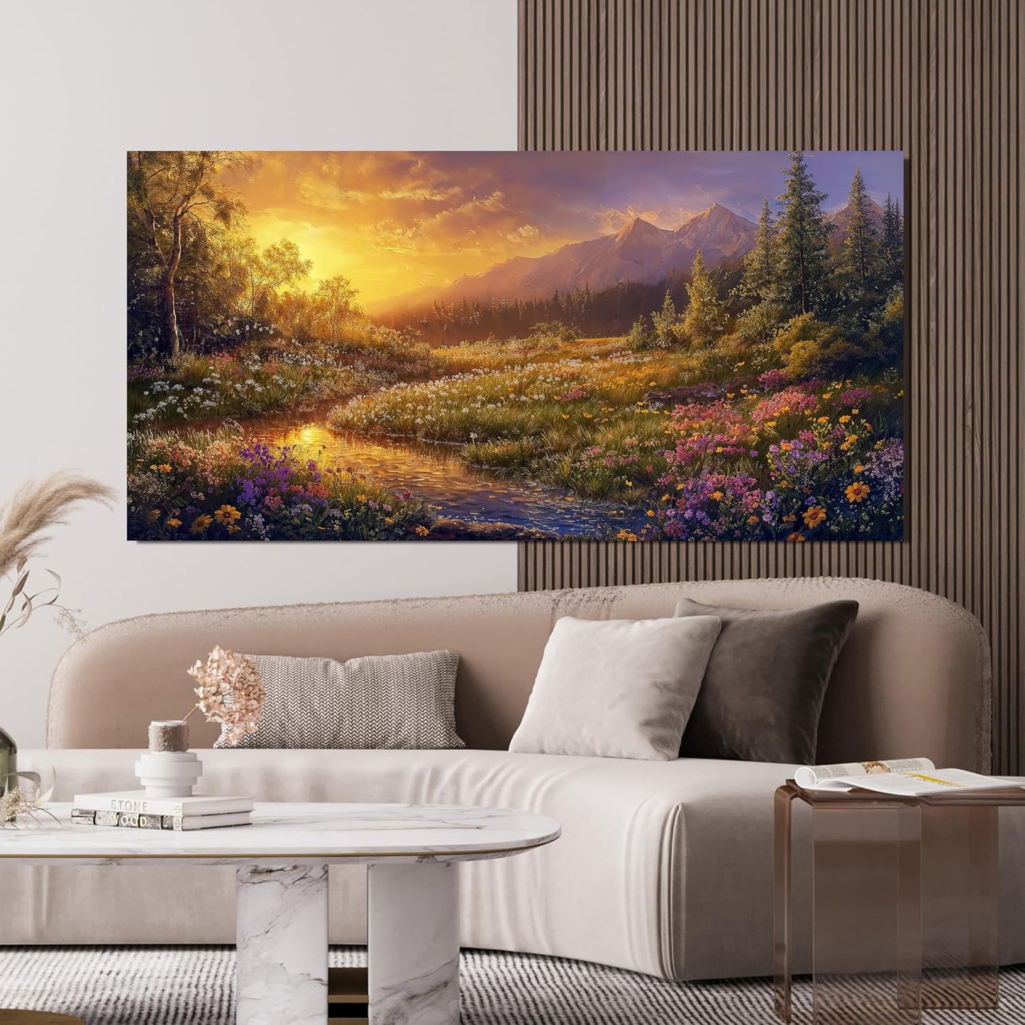 Canvas Oversized Wall Art Decor Wall Art Pictures for Living Room Artwork for Walls Large Vintage Landscape Art Prints Canvas Art Wall Decor Countryside River Wall Art Bedroom Home Wall Decor 29"X58"