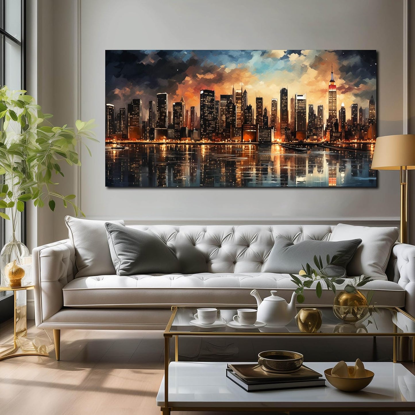 New York Skyline Wall Art for Office,Modern Living Room Wall Paintings City Wall Decor for Bedroom 29 x 59 Inch