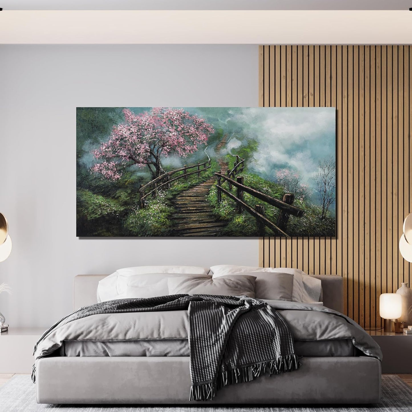 Canvas Wall Art Decor Modern Wall Art Pictures for Living Room Tree of Life Wall Art Decor Foggy Trail Large Artwork for Walls Tree Flower Wall Art Prints Art Work for Home Office Wall Decor 24" X 48"