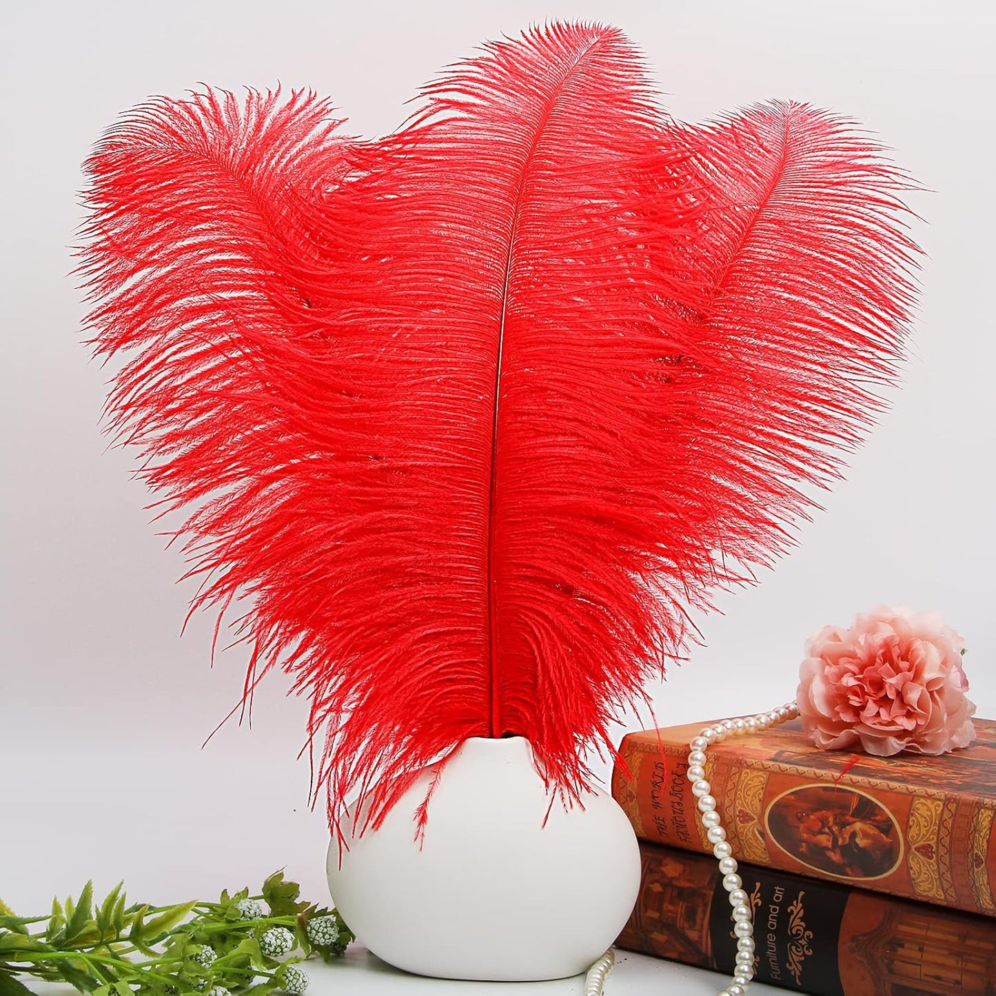 THARAHT Red Ostrich Feathers 12pcs Large Natural Bulk 12-14Inch 30cm-35cm for Wedding Party Centerpieces Halloween and Home Decoration Feathers