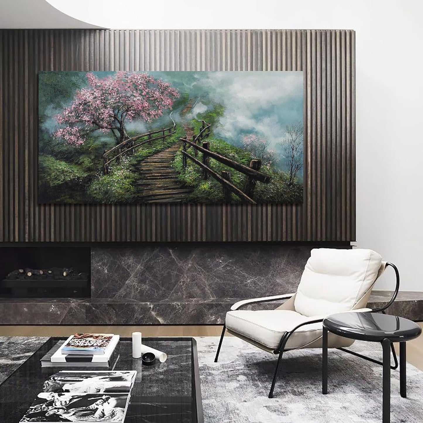 Canvas Wall Art Decor Modern Wall Art Pictures for Living Room Tree of Life Wall Art Decor Foggy Trail Large Artwork for Walls Tree Flower Wall Art Prints Art Work for Home Office Wall Decor 24" X 48"