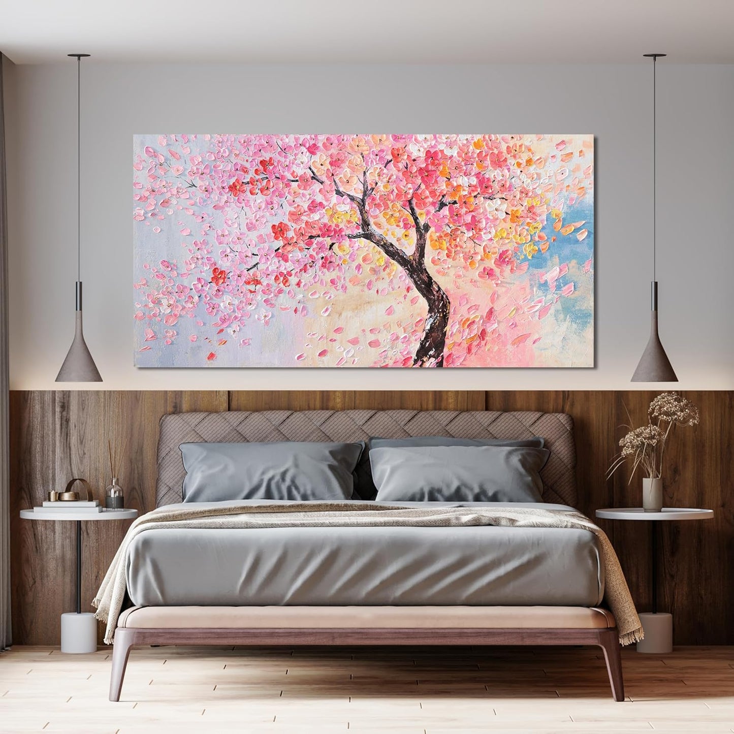 Canvas Wall Art Decor Artwork for Walls Large Tree of Life Wall Art for Living Room Vintage Blue Pink Wall Art Decor Tree Flower Wall Art Decoations Prints for Room Home Office Wall Decor 29"X58"