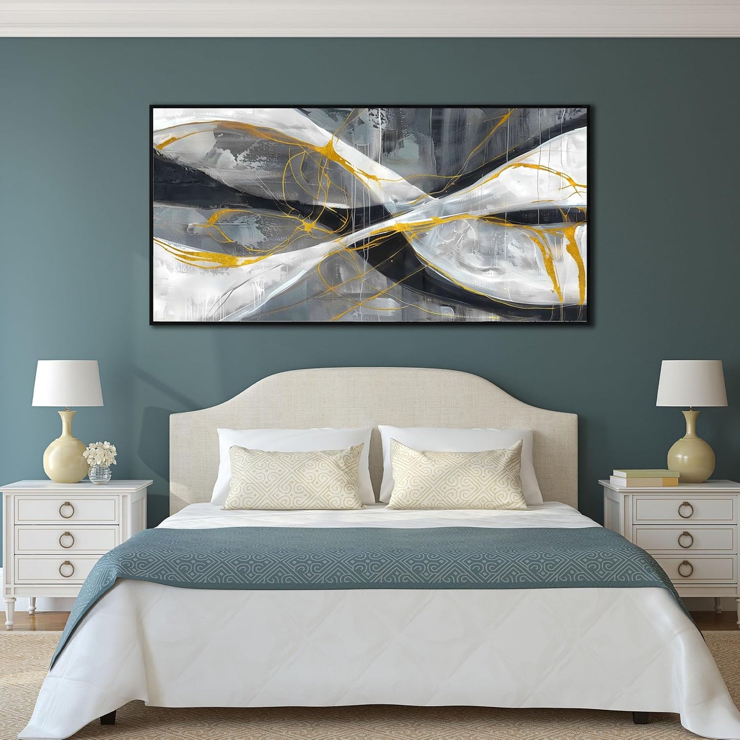 Ouzzlie Abstract Wall Art Grey Wall Decor for Living Room Large Canvas Art Picture Gold Artwork 29" x 59"