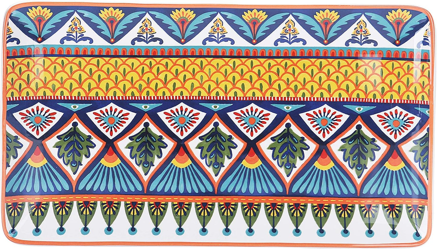 Bico Havana Ceramic 14 inch Rectangular Serving Platter, Set of 2, for Serving Salad, Pasta, Cheese, Ham, Appetizer, Microwave & Dishwasher Safe