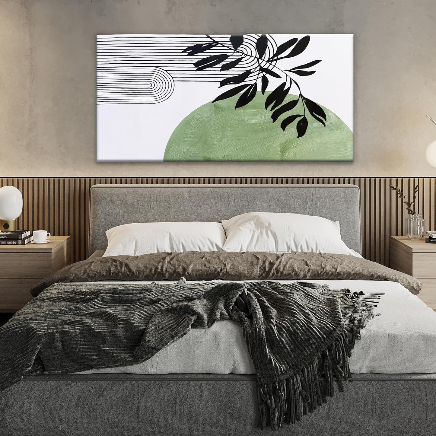 TAIJXAGSG Canvas Art Wall Decor Boho Green Wall Art For Living Room Modern Century Canvas Prints Paintings Pictures Botanical Bohemain Wall Art For Hotel Home Wall Artwork 24x48 Inch