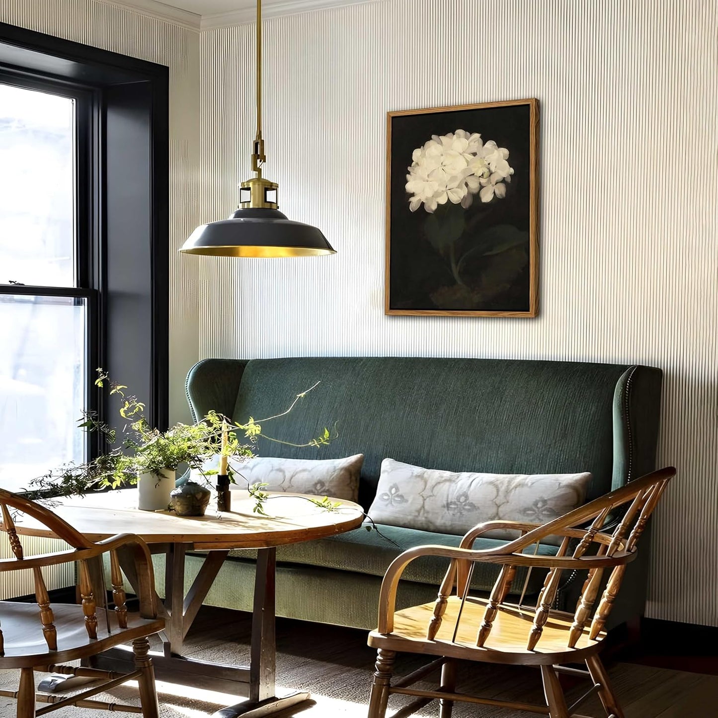 Framed Wall Art for Living Room – Vintage White Hydrangea Oil Painting Canvas Prints, Aesthetic Bedroom Wall Art, Kitchen Decor for Shelves, Bathroom Office Artwork Wall Decor – 16x24in