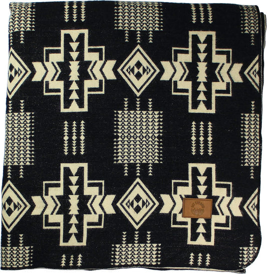 Inca Aztec Throw, Queen, King Blanket | Southwest Indian Navajo Boho Style | Native Cover for Camping, Bedding, Couch, Vanlife | Faux Alpaca, Lightweight, Hypoallergenic (Obsidian Black, Throw)