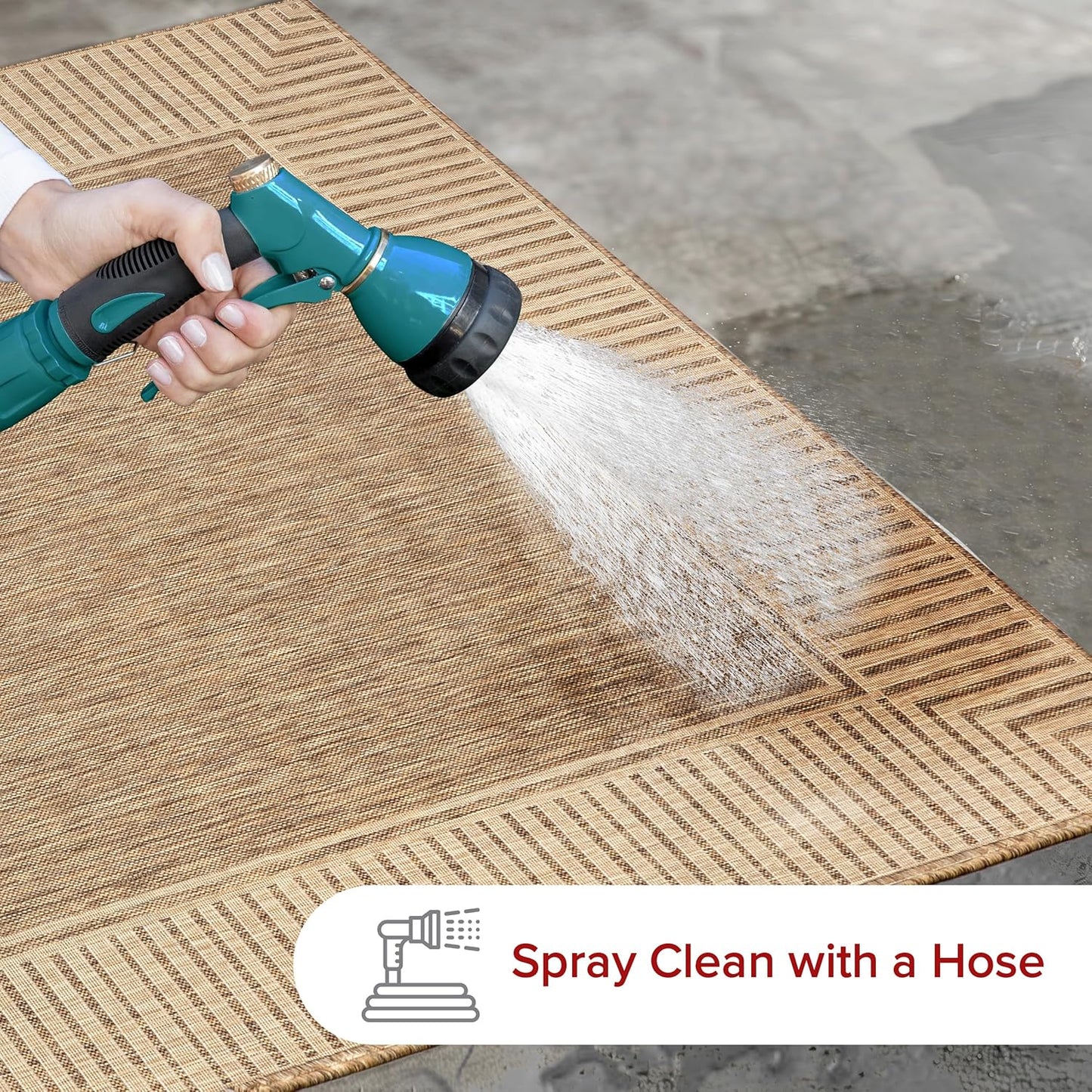 nuLOOM 3'6" x 5' Outdoor Area Rug, Casual Design With Striped Border, Stain Resistant, Highly Durable, For Patio, Balcony, Bedroom, Living Room, Dining Room, Bathroom, Light Brown