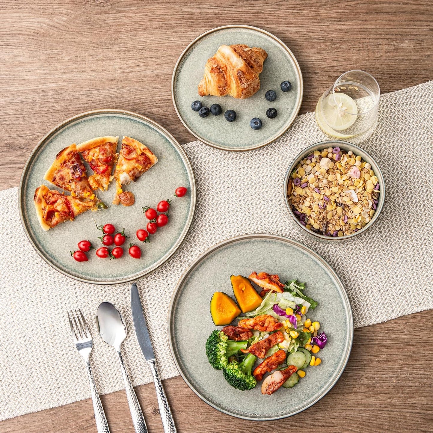 AmorArc Ceramic Dinnerware Sets, Handmade Reactive Glaze Stoneware Plates and Bowls Sets,Highly Chip and Crack Resistant | Dishwasher & Microwave Safe Dishes Set, Service for 8 (24pc)