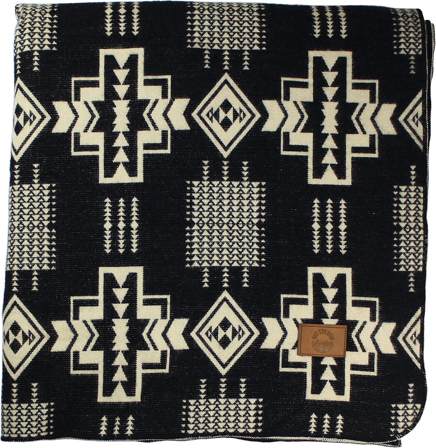 Inca Aztec Throw, Queen, King Blanket | Southwest Indian Navajo Boho Style | Native Cover for Camping, Bedding, Couch, Vanlife | Faux Alpaca, Lightweight, Hypoallergenic (Obsidian Black, Queen)